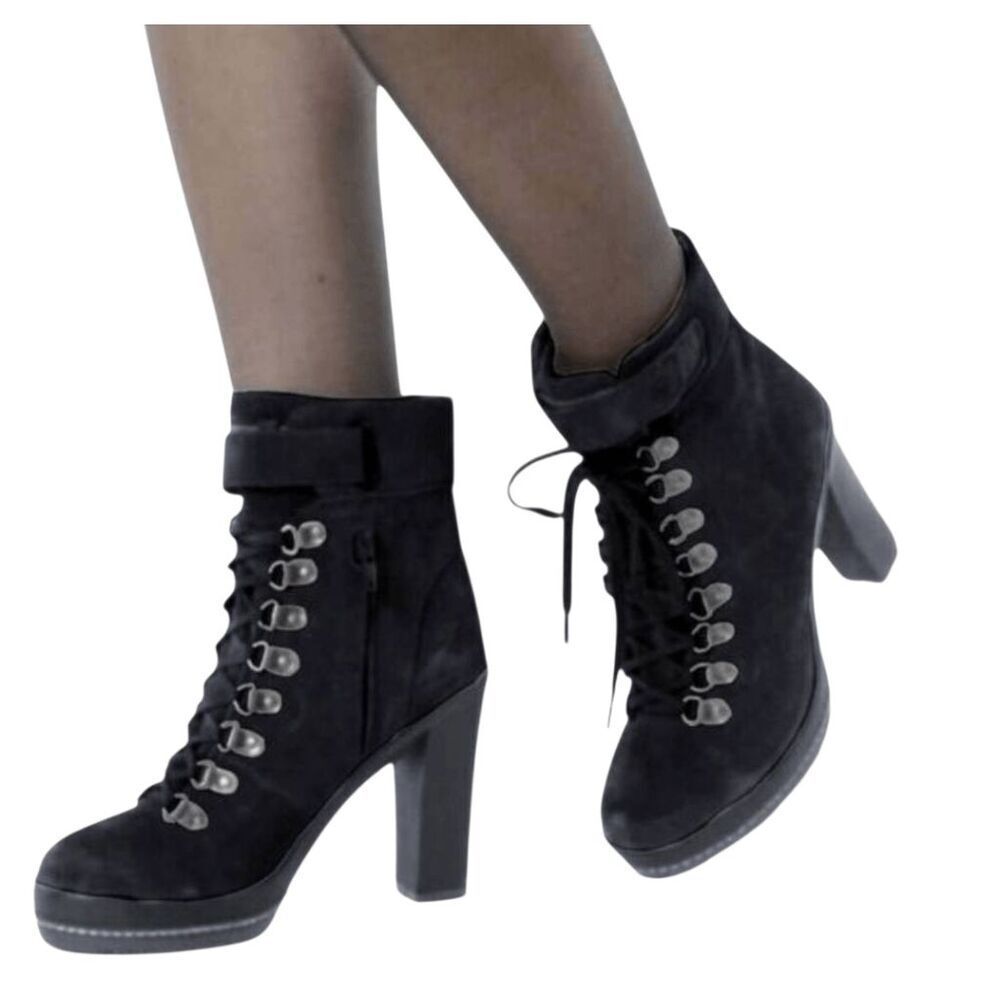 KELSI DAGGER Rane Black Suede Lace-Up Boot Size 8